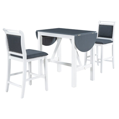 White Drop Leaf Dining Set for 2 with Gray Cushioned Chairs