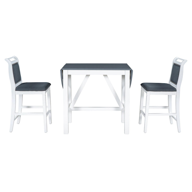 White Drop Leaf Dining Set for 2 with Gray Cushioned Chairs