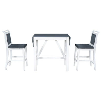 White Drop Leaf Dining Set for 2 with Gray Cushioned Chairs