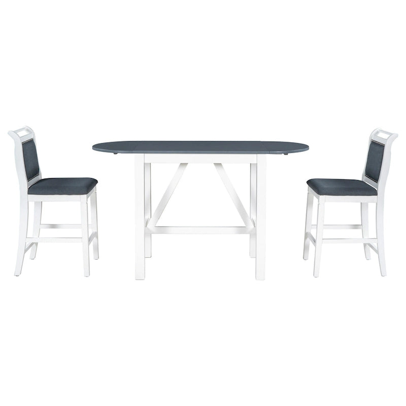 White Drop Leaf Dining Set for 2 with Gray Cushioned Chairs