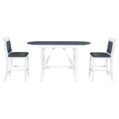 White Drop Leaf Dining Set for 2 with Gray Cushioned Chairs
