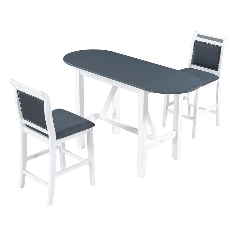 White Drop Leaf Dining Set for 2 with Gray Cushioned Chairs