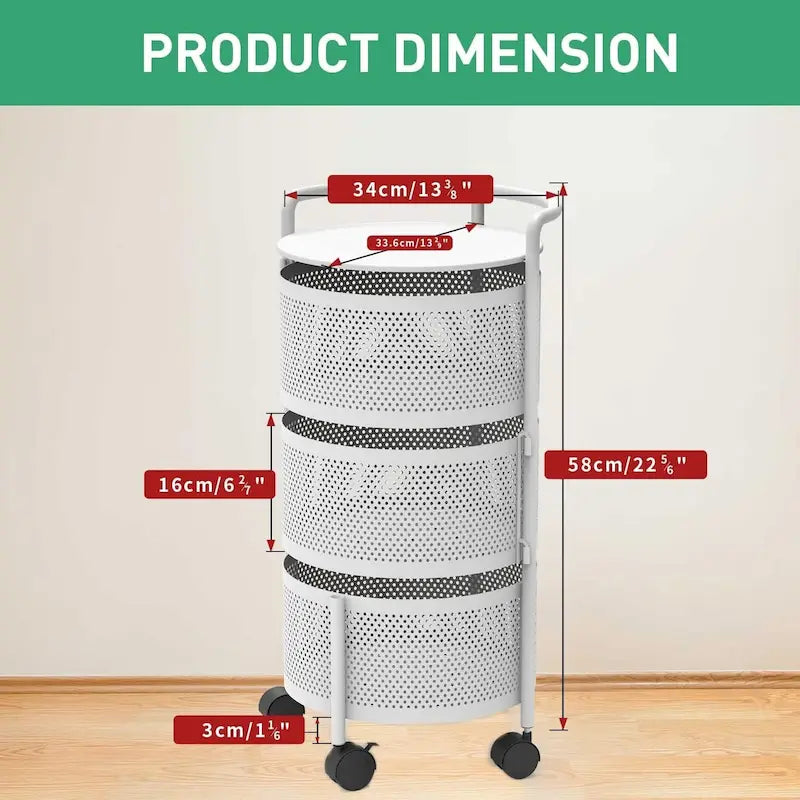 Multi-Tier Rotating Storage Basket with Wheels for Vegetables Fruits Groceries in Kitchen Household Organizer