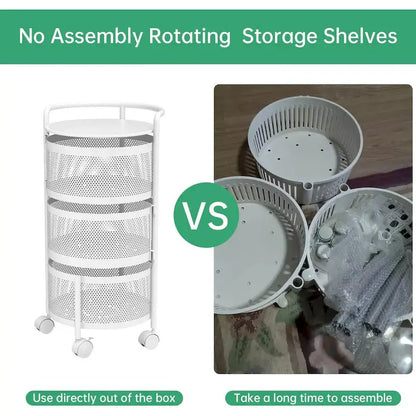 Multi-Tier Rotating Storage Basket with Wheels for Vegetables Fruits Groceries in Kitchen Household Organizer