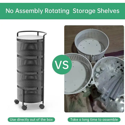 Multi-Tier Rotating Storage Basket with Wheels for Vegetables Fruits Groceries in Kitchen Household Organizer