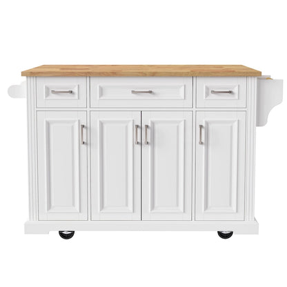 Rolling Kitchen Island with Drop Leaf, Kitchen Island Cart on Wheels, Moveable Island Table with 4 Doors Cabinet & 3 Drawers