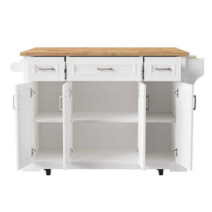 Rolling Kitchen Island with Drop Leaf, Kitchen Island Cart on Wheels, Moveable Island Table with 4 Doors Cabinet & 3 Drawers