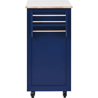 Kitchen Island with Wooden Top, Mobile Island on Locking Wheels, Rolling Cart with Flatware Organizer & 8 Handle-Free Drawers
