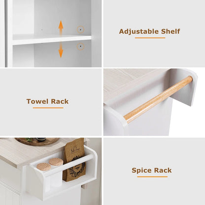 Kitchen Island with Trash Can Storage Cabinet, Rolling Kitchen Island on Wheels with Adjustable Shelf, Drop Leaf & Drawer
