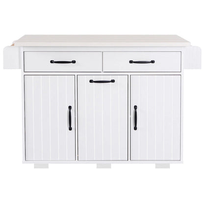 Kitchen Island with Trash Can Storage Cabinet, Rolling Kitchen Island on Wheels with Adjustable Shelf, Drop Leaf & Drawer