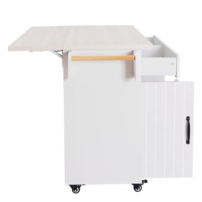 Kitchen Island with Trash Can Storage Cabinet, Rolling Kitchen Island on Wheels with Adjustable Shelf, Drop Leaf & Drawer