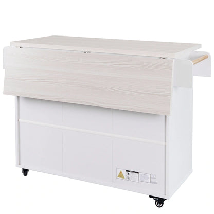 Kitchen Island with Trash Can Storage Cabinet, Rolling Kitchen Island on Wheels with Adjustable Shelf, Drop Leaf & Drawer