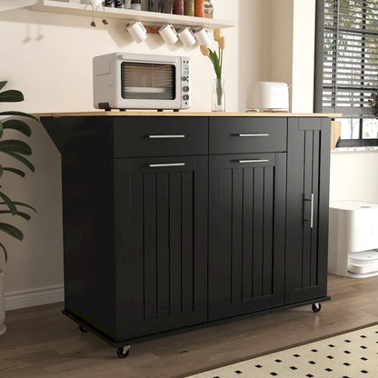 Rolling Kitchen Island Cart, Kitchen Island with 3 Tier Pull Out Cabinet, Portable Trolley Island with Drop Leaf & 2 Drawers