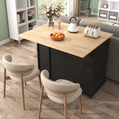Rolling Kitchen Island Cart, Kitchen Island with 3 Tier Pull Out Cabinet, Portable Trolley Island with Drop Leaf & 2 Drawers