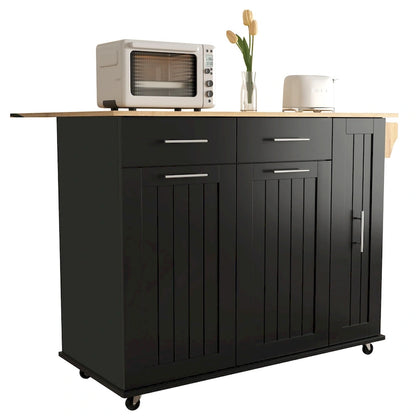 Rolling Kitchen Island Cart, Kitchen Island with 3 Tier Pull Out Cabinet, Portable Trolley Island with Drop Leaf & 2 Drawers