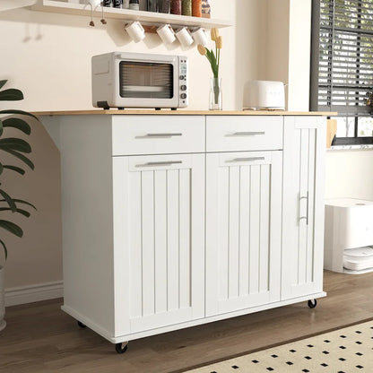 Rolling Kitchen Island Cart, Kitchen Island with 3 Tier Pull Out Cabinet, Portable Trolley Island with Drop Leaf & 2 Drawers