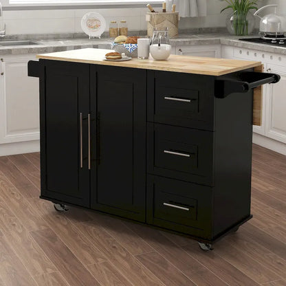 Large Farmhouse Kitchen Island Modern Mobile Kitchen Island Spice Rack Towel Rack and Extendable Solid Wood Table Top