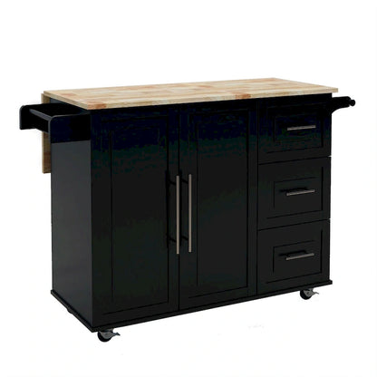 Large Farmhouse Kitchen Island Modern Mobile Kitchen Island Spice Rack Towel Rack and Extendable Solid Wood Table Top