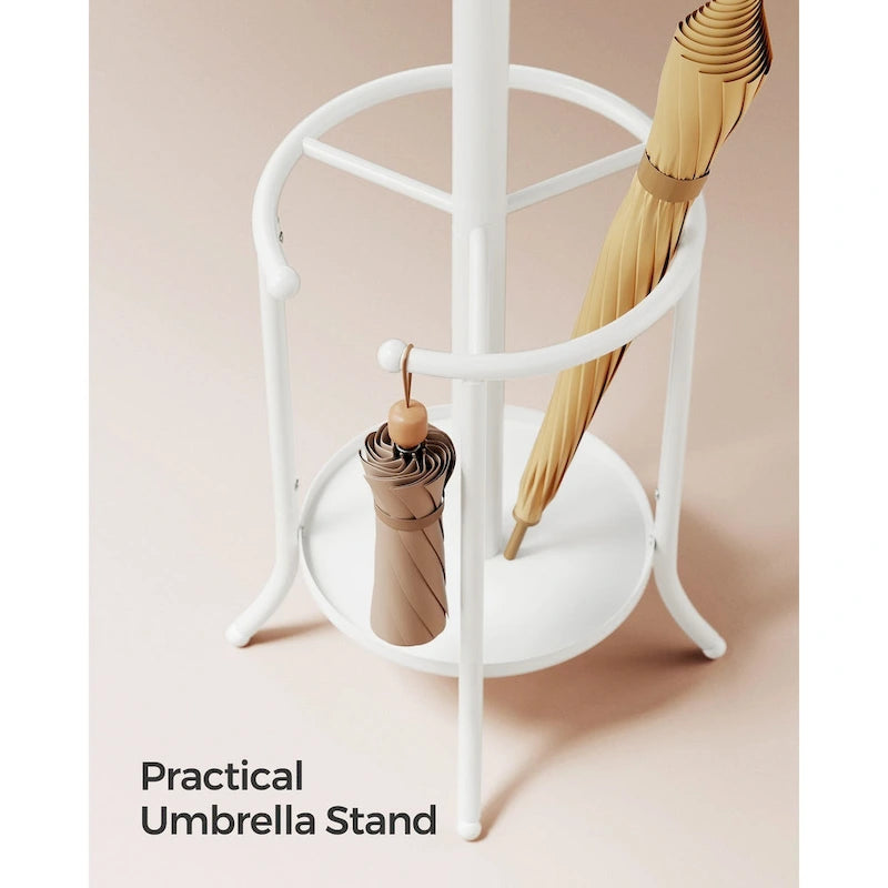 Modern Tall Freestanding Coat Rack with Metal Frame and Umbrella Holder for Home and Office - 15.7 D x 15.7 W x 68.9 H