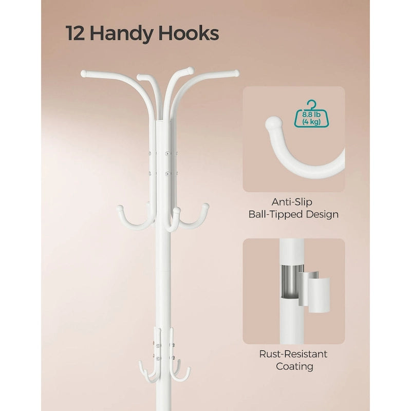 Modern Tall Freestanding Coat Rack with Metal Frame and Umbrella Holder for Home and Office - 15.7 D x 15.7 W x 68.9 H