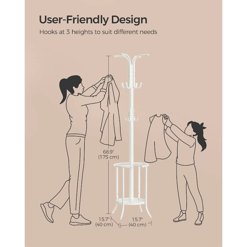 Modern Tall Freestanding Coat Rack with Metal Frame and Umbrella Holder for Home and Office - 15.7 D x 15.7 W x 68.9 H