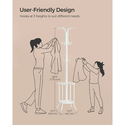Modern Tall Freestanding Coat Rack with Metal Frame and Umbrella Holder for Home and Office - 15.7 D x 15.7 W x 68.9 H