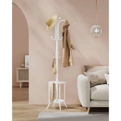 Modern Tall Freestanding Coat Rack with Metal Frame and Umbrella Holder for Home and Office - 15.7 D x 15.7 W x 68.9 H