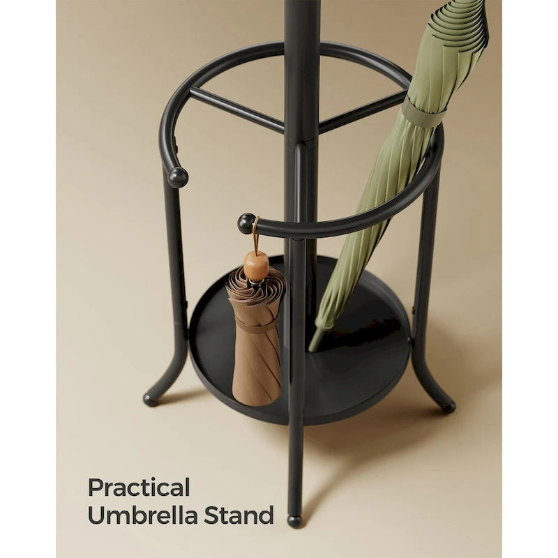 Modern Tall Freestanding Coat Rack with Metal Frame and Umbrella Holder for Home and Office - 15.7 D x 15.7 W x 68.9 H