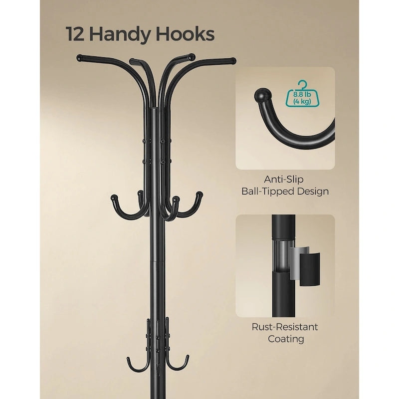Modern Tall Freestanding Coat Rack with Metal Frame and Umbrella Holder for Home and Office - 15.7 D x 15.7 W x 68.9 H