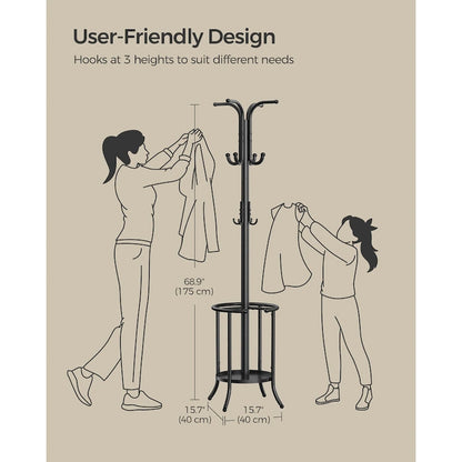 Modern Tall Freestanding Coat Rack with Metal Frame and Umbrella Holder for Home and Office - 15.7 D x 15.7 W x 68.9 H