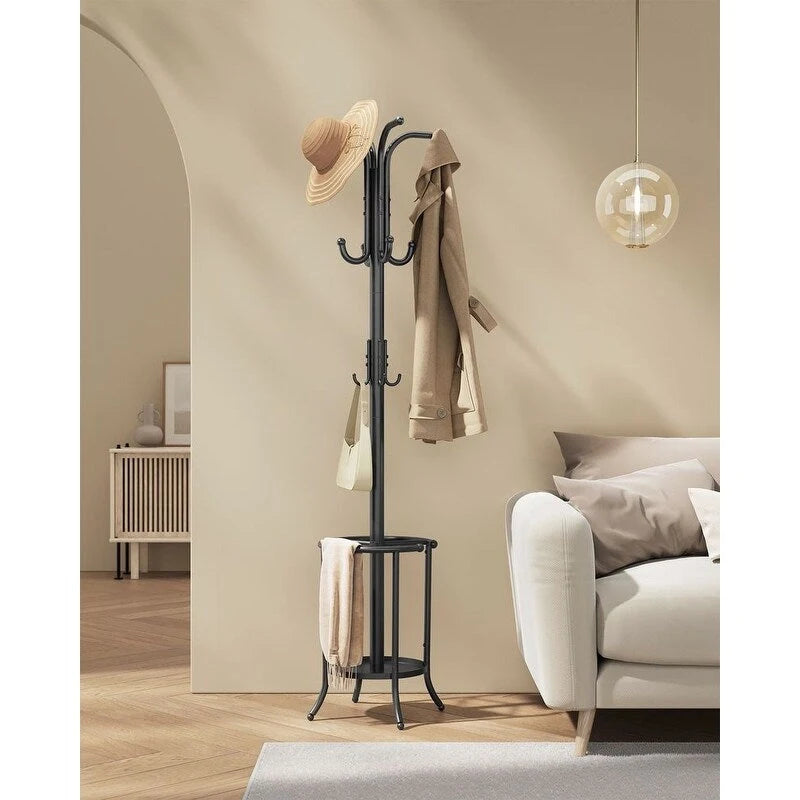 Modern Tall Freestanding Coat Rack with Metal Frame and Umbrella Holder for Home and Office - 15.7 D x 15.7 W x 68.9 H