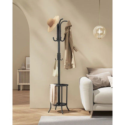 Modern Tall Freestanding Coat Rack with Metal Frame and Umbrella Holder for Home and Office - 15.7 D x 15.7 W x 68.9 H