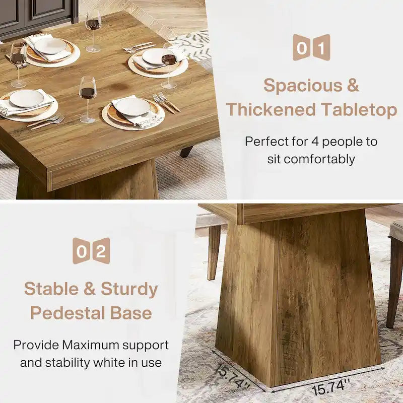31.5-Inch Square Dining Table for 4, Farmhouse Kitchen Table for Dining Room - 31.5 D x 31.5 W x 29.53 H