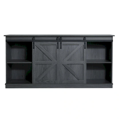 Farmhouse Wood TV Stand with Sliding Barn Door