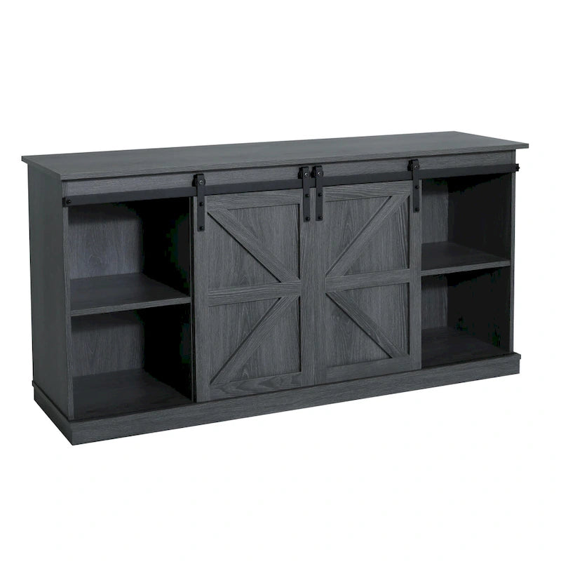 Farmhouse Wood TV Stand with Sliding Barn Door