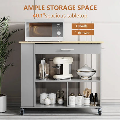 Futzca Kitchen Island on Wheels with Large Work Countertop