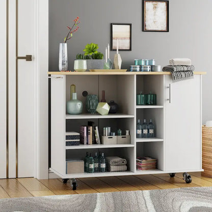 Futzca 47W Kitchen Storage Island Cart with 6 Open Shelves and 1 Cabinet
