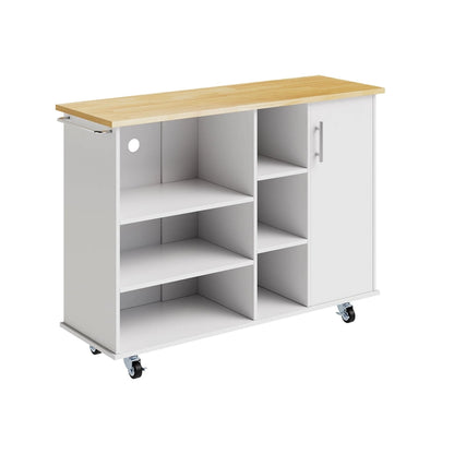 Futzca 47W Kitchen Storage Island Cart with 6 Open Shelves and 1 Cabinet