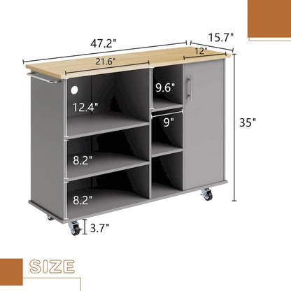 Futzca 47W Kitchen Storage Island Cart with 6 Open Shelves and 1 Cabinet