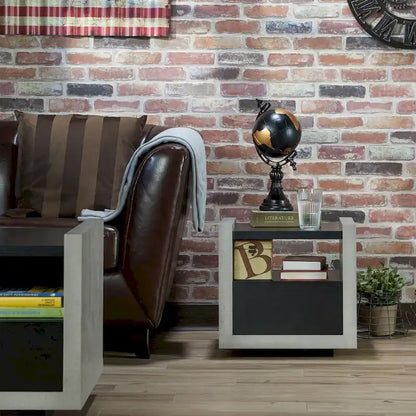 Industrial Side Table with Drawer - Black or Walnut - 18 Inch