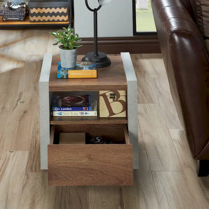 Industrial Side Table with Drawer - Black or Walnut - 18 Inch