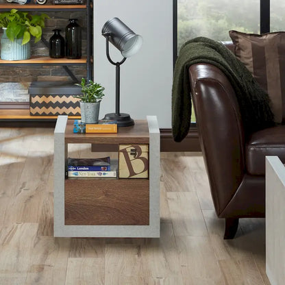 Industrial Side Table with Drawer - Black or Walnut - 18 Inch