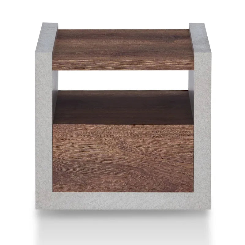 Industrial Side Table with Drawer - Black or Walnut - 18 Inch