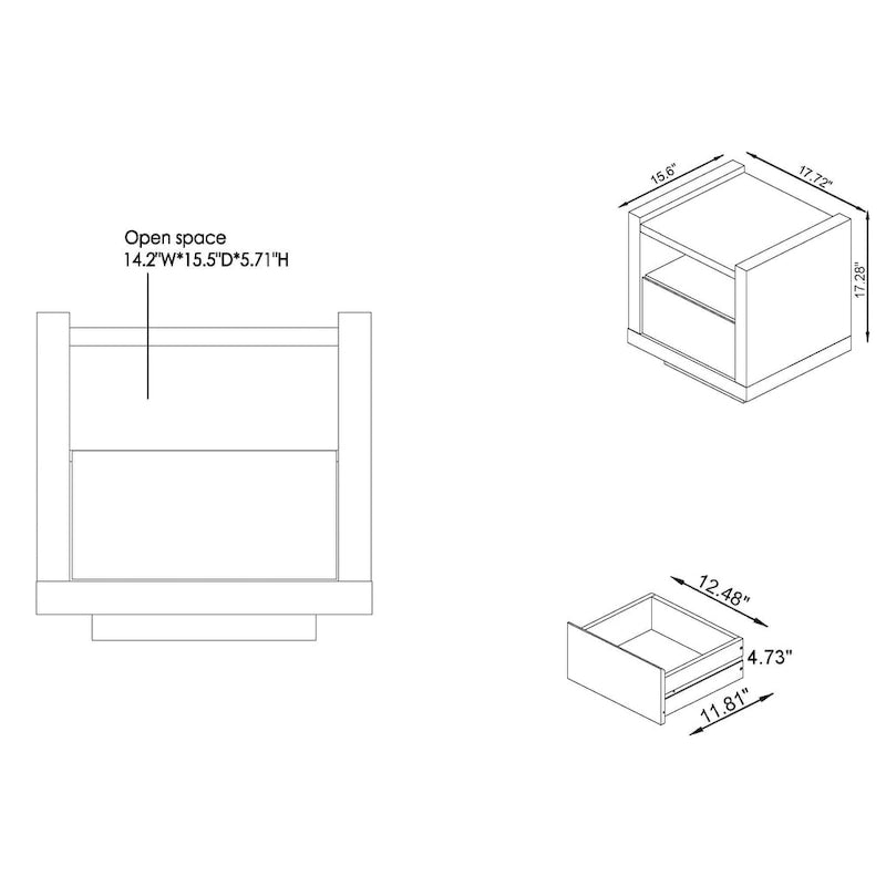 Industrial Side Table with Drawer - Black or Walnut - 18 Inch