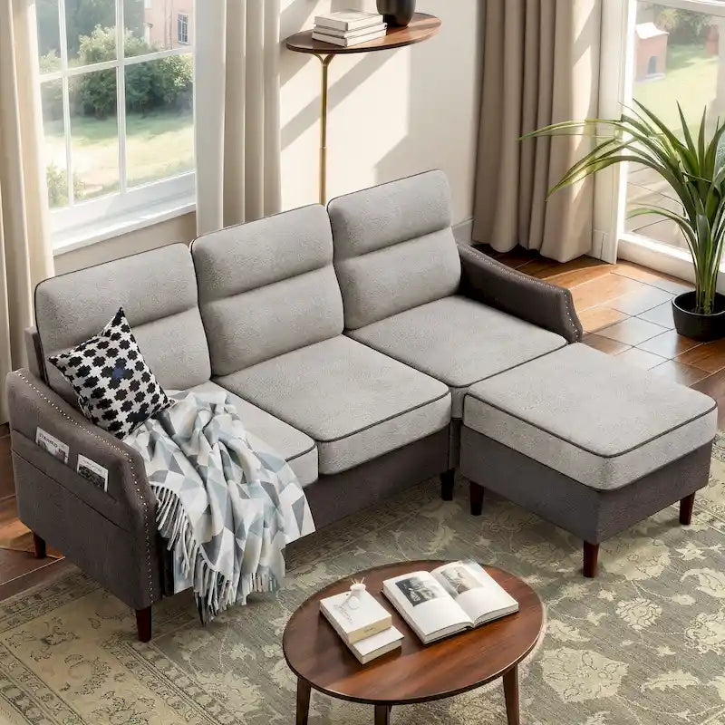 Futzca 78 L Shaped Sofa Couch with Ottoman and Side Storage Bag