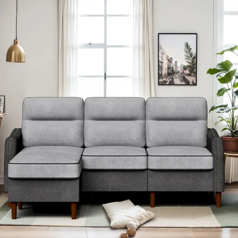 Futzca 78 L Shaped Sofa Couch with Ottoman and Side Storage Bag