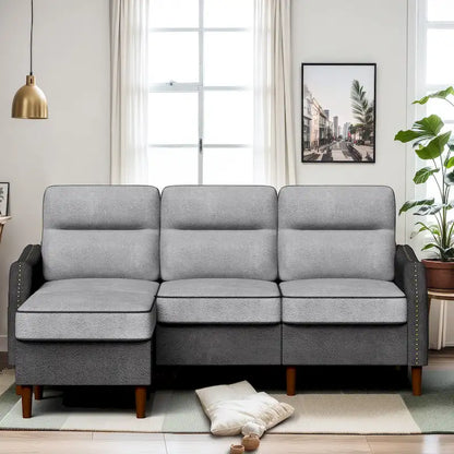 Futzca 78 L Shaped Sofa Couch with Ottoman and Side Storage Bag