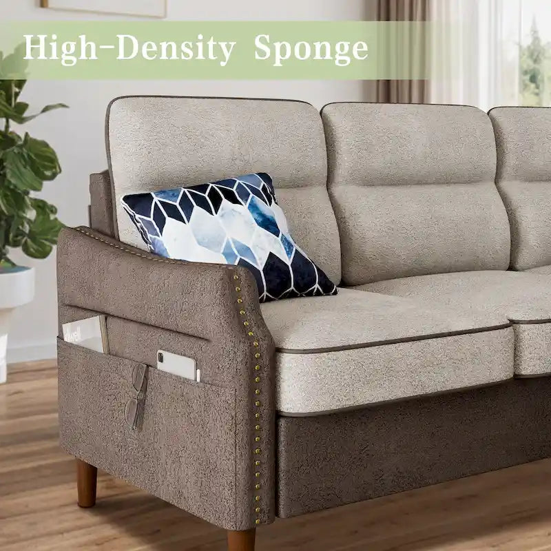 Futzca 78 L Shaped Sofa Couch with Ottoman and Side Storage Bag