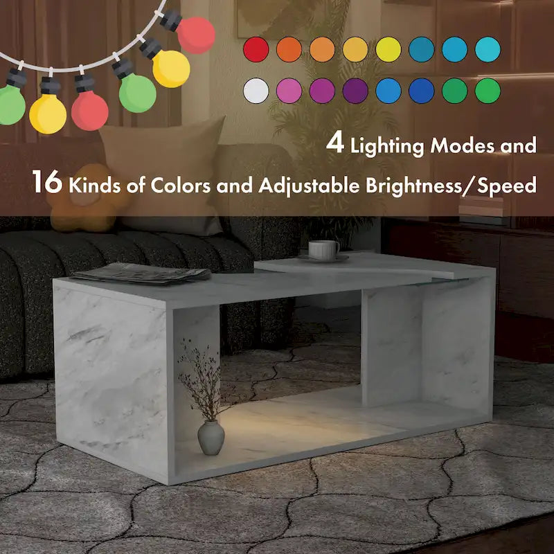 Kobe Modern Faux Marble Veneer Coffee Table with Shelf by Furniture of America