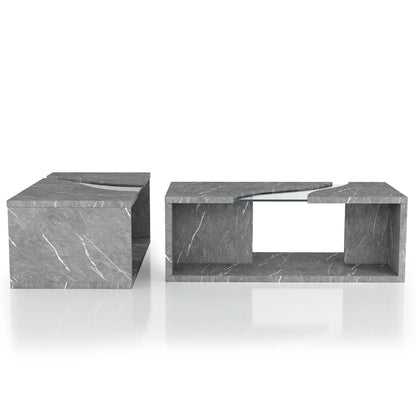 Kobe Modern Faux Marble Veneer Coffee Table with Shelf by Furniture of America